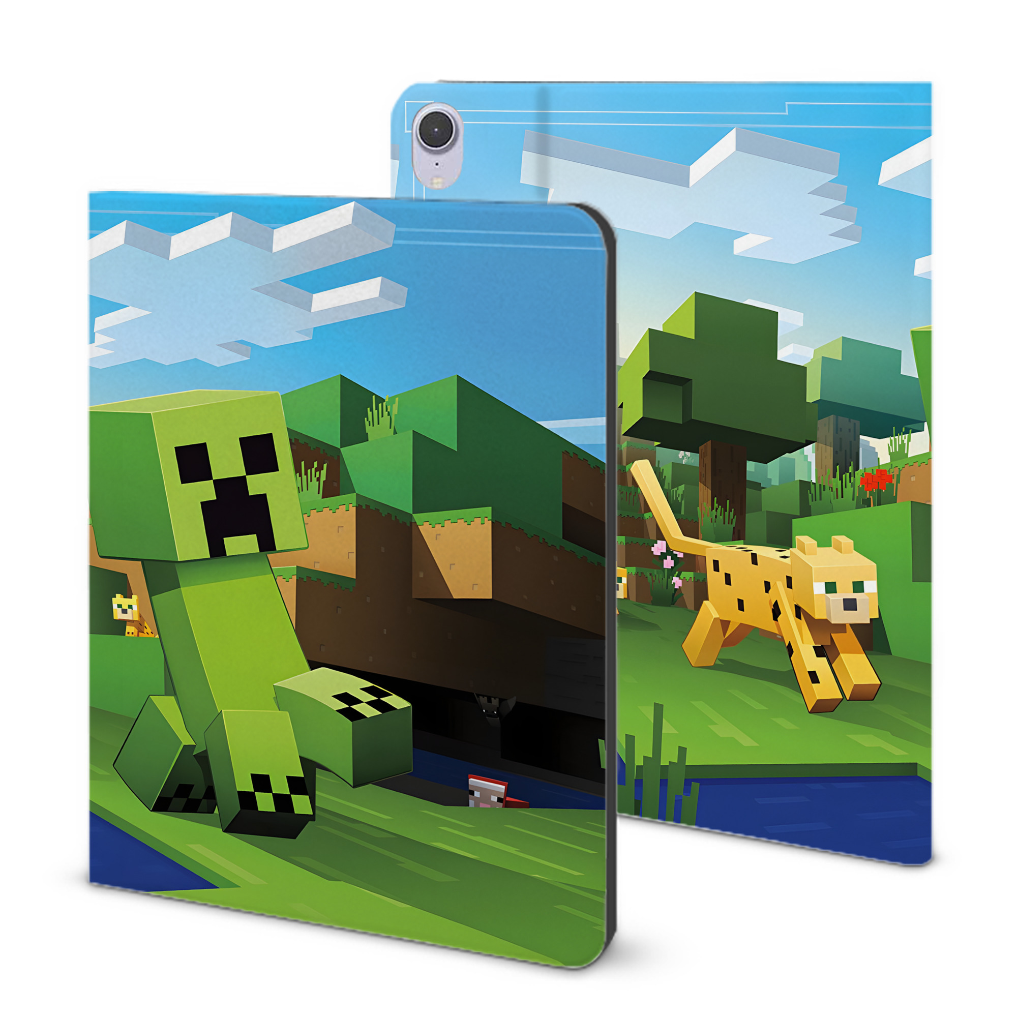 （画像用） マインクラフト ブロックの世界 Minecraft MC Block world IPad ケース ブック型 PUレザー TPU 耐衝撃 軽量 薄型 ペン収納なし 全面保護 IPad 各モデル対応